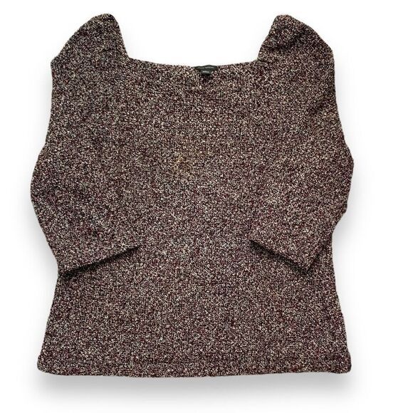 Ann Taylor Marled Knit Sweater Maroon Neutral Pullover Knit Square Neck Medium - Picture 5 of 9